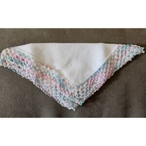 Vintage Pink, Blue & White Crocheted/Natted Edged Handkerchief